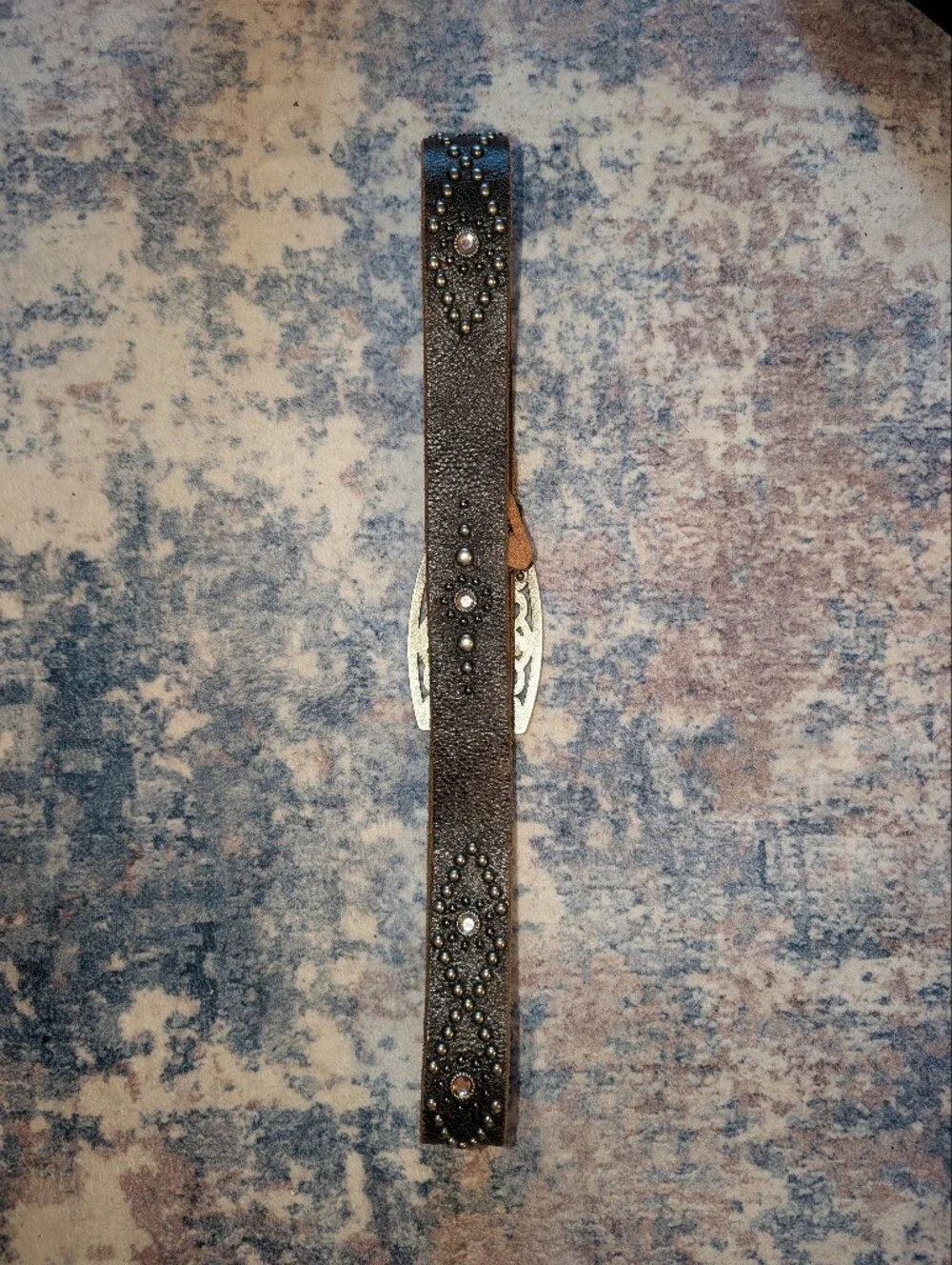 VTG GUESS Brown Distressed Leather Belt with Crystals
